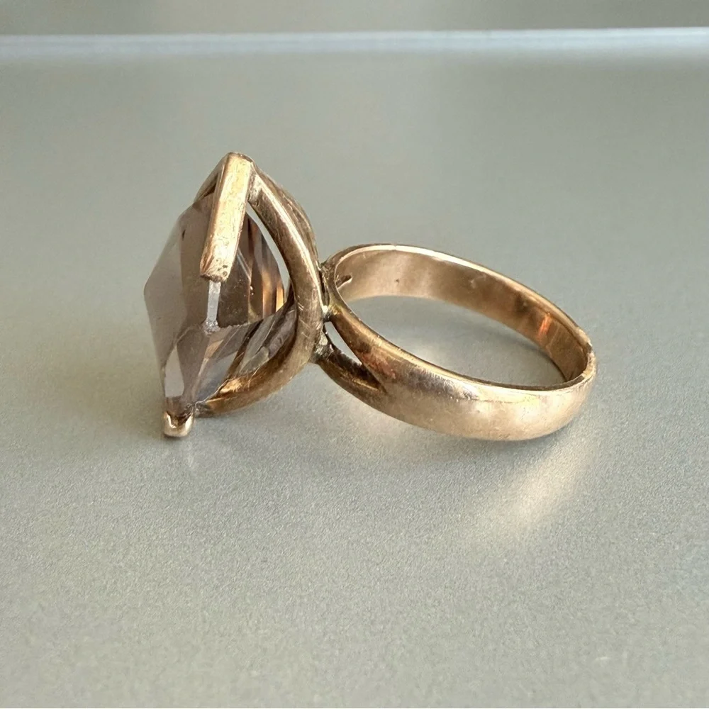 Estate Solid 14k Rose Gold Smoky Topaz Geometric Modernist Vintage Cockt…